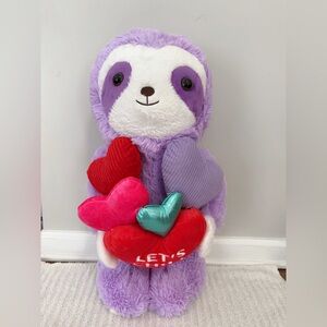 NWOT Purple Sloth Plush Decor with Colorful Hearts